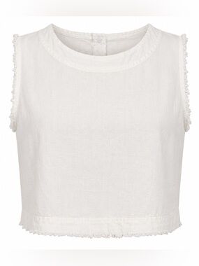 Thread & Supply White Linen Blend Raw Hem Crop Top Size Extra Small